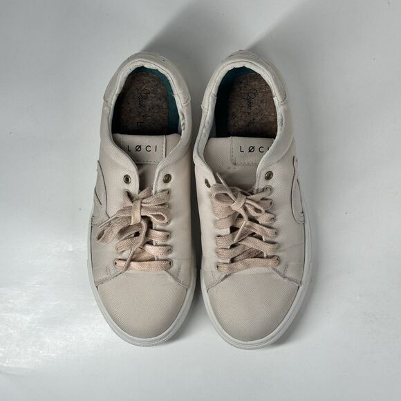 Loci x Nikki Reed Women's Beige Nine Low-Top Logo Canvas Sneakers Shoes Size 38 - Picture 4 of 16